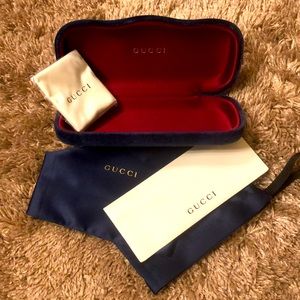 Gucci Navy Velvet Sunglasses/Glasses Hard Case with Dust Bag and Cloth- NEW